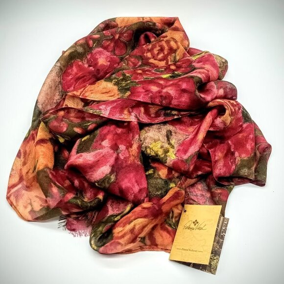 Patricia Nash Floral Oil Painting Fringed Oblong Scarf Wrap NWT - Picture 1 of 7